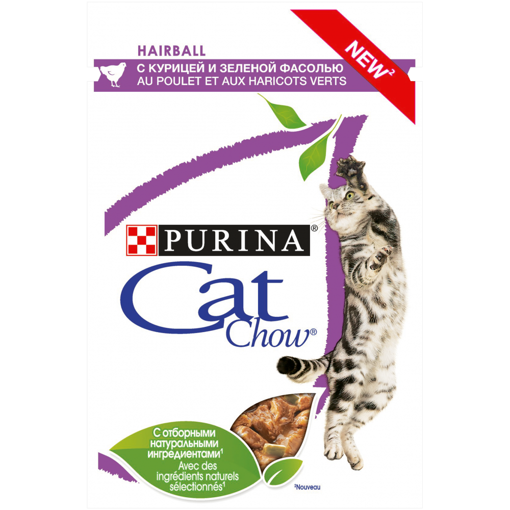 PURINA Cat Chow Hairball пауч с курицей и зел.фасолью