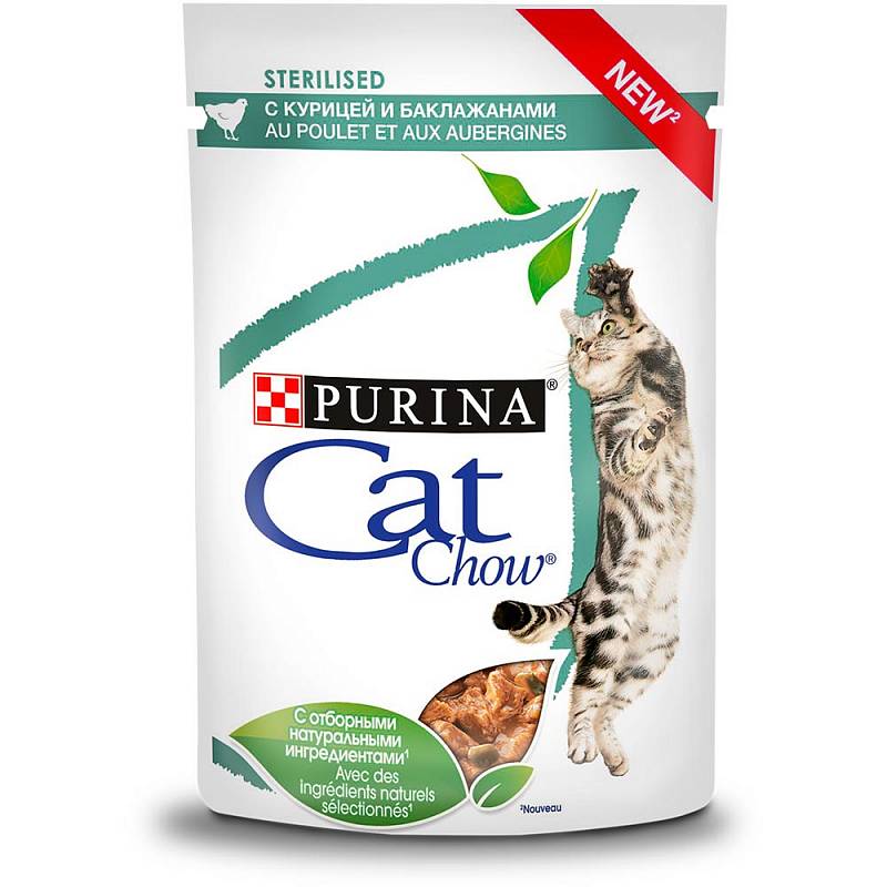 PURINA Cat Chow пауч для стерилизованных с курицей и баклажанами