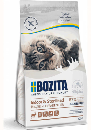 Bozita Indoor&Sterilised полноценное сухое питание, для домашних и стерилизованных кошек, с оленем