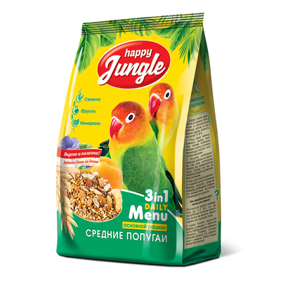 Happy Jungle корм для средних попугаев основной рацион 500гр
