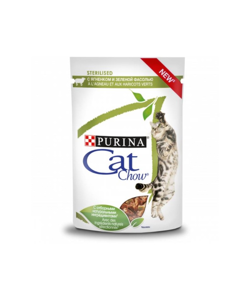 PURINA Cat Chow пауч для стерилизованных с ягненком и зел.фасолью