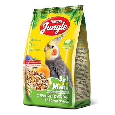 Happy Jungle корм для средних попугаев в период линьки 500гр